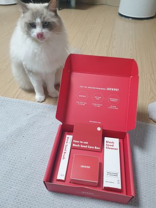 [자유펫] 고양이 턱드름 여드름 예방 및 제거 세트, 블랙씨드케어박스 — 5점을 준 리뷰어가 2021년 10월 올린 사용 사진