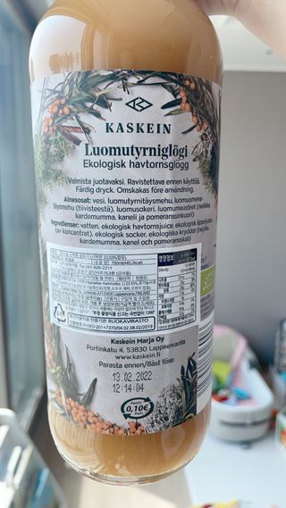 H365 [Kaskein Luomutyrniglögi] 핀란드 전통 무알콜 멀드와인 시벅톤 글로기 — 3.5점을 준 리뷰어가 2021년 4월 올린 사용 사진