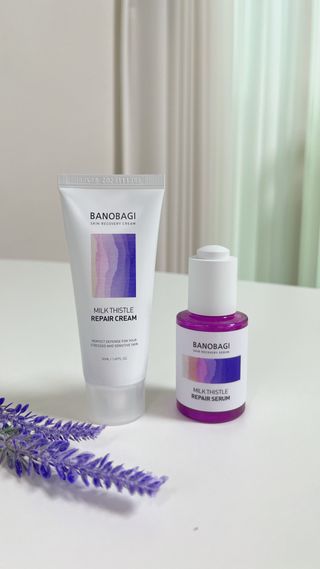 바노바기 코스메틱 바노바기 밀크 씨슬 리페어 세럼 30ml & 크림 50ml — 5점을 준 리뷰어가 2024년 5월 올린 사용 사진