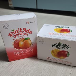 [복음자리] 바리스타 패키지 2종 랜덤발송 (딸기스무디 스틱+샤인머스캣에이드 or 망고스무디+자몽에이드) — 5점을 준 리뷰어가 2022년 7월 올린 사용 사진
