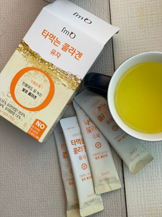 [음료수 대신 가능!]  빠르게 흡수되는 아임오 타먹는 콜라겐 1박스 — 5점을 준 리뷰어가 2023년 4월 올린 사용 사진