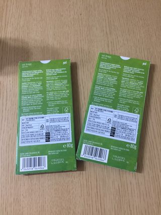 당류2g 자일리톨로 단맛을낸 슈카 퓨어비건 무설탕초콜릿 Xucker vegan 2개입 — 5점을 준 리뷰어가 2021년 4월 올린 사용 사진