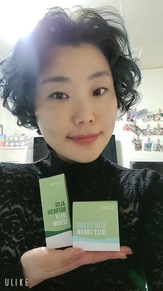 김정문알로에 큐어 큐어 알로에 리프레쉬 젤리 세럼, 큐어 알로에 하이드로 젤리 크림 — 5점을 준 리뷰어가 2021년 2월 올린 사용 사진