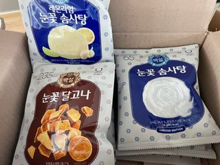 딜라이트 프로젝트  달콤한 눈꽃 간식세트( 눈꽃 솜사탕 / 레몬라임 솜사탕 / 달고나 총 7EA+스마트톡 증정) — 5점을 준 리뷰어가 2022년 4월 올린 사용 사진