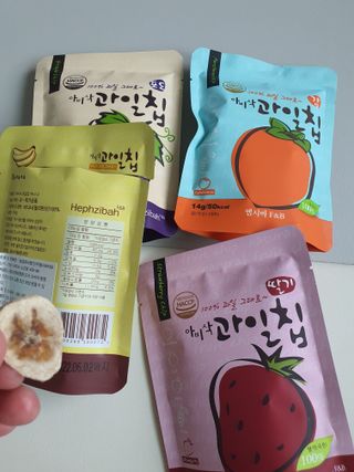 아비삭 과일칩 딸기, 감, 포도, 바나나 4종 — 3점을 준 리뷰어가 2021년 8월 올린 사용 사진