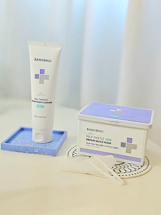 바노바기 코스메틱 바노바기 밀크씨슬 리페어 시카 폼 클렌저 플러스 120ml + 퀵 마스크 플러스 30매 — 4점을 준 리뷰어가 2023년 8월 올린 사용 사진