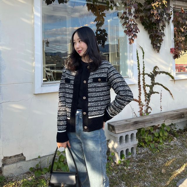 octette 22Fall Multi Kint Tweed Cardigan (Black) 리뷰 사진