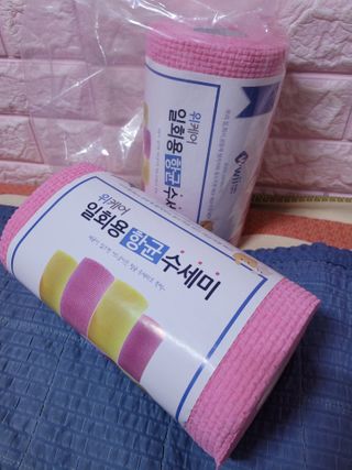 위케어 일회용 향균 수세미 50매 2롤 세트 총 100매 Pink — 4.5점을 준 리뷰어가 2021년 2월 올린 사용 사진