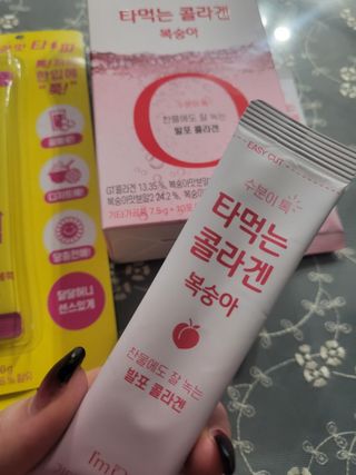 [음료수 대신 가능!]  빠르게 흡수되는 아임오 타먹는 콜라겐 1박스 — 4점을 준 리뷰어가 2023년 3월 올린 사용 사진