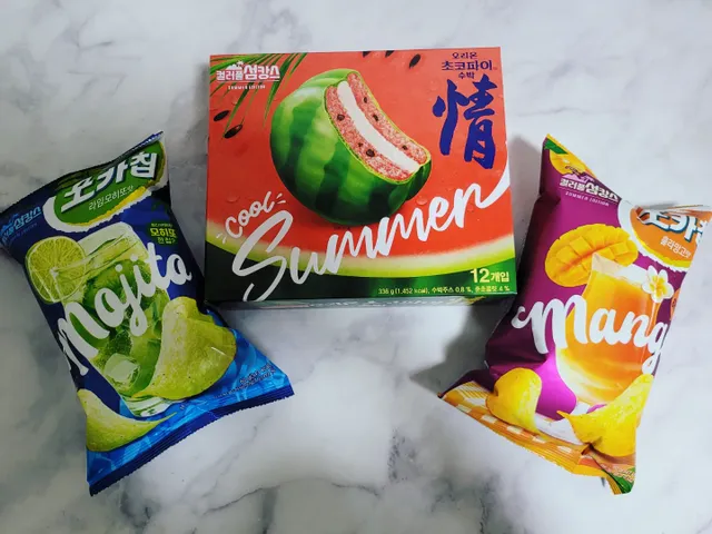 초코파이 수박 / 포카칩 훌라망고맛 / 포카칩 라임모히또맛 리뷰 사진