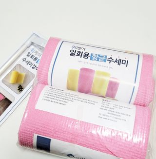 위케어 일회용 향균 수세미 50매 2롤 세트 총 100매 Pink — 5점을 준 리뷰어가 2021년 2월 올린 사용 사진