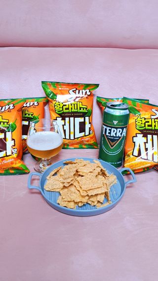 강렬한 태양의 맛 썬의 신제품, 썬 할라피뇨체다 — 5점을 준 리뷰어가 2022년 6월 올린 사용 사진
