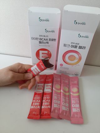 인디닥터 면역 생생 핑크 이뮨 젤리 + 타이탄 BCAA 프로틴 젤리스틱 — 4점을 준 리뷰어가 2022년 3월 올린 사용 사진