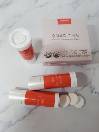 [슬림드랍 석류맛] 건기식 다이어트 보조제 겸 비타민 — 5점을 준 리뷰어가 2022년 1월 올린 사용 사진