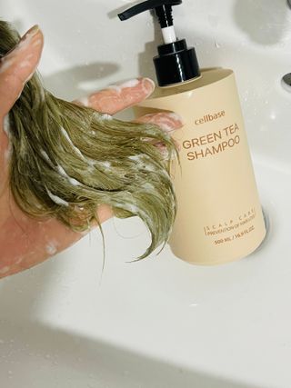 프리마인 더이상 뻣뻣하고 효과없는 탈모샴푸는 NO. 근본부터 케어하는 셀베이스 그린티샴푸(500ml) — 5점을 준 리뷰어가 2023년 1월 올린 사용 사진