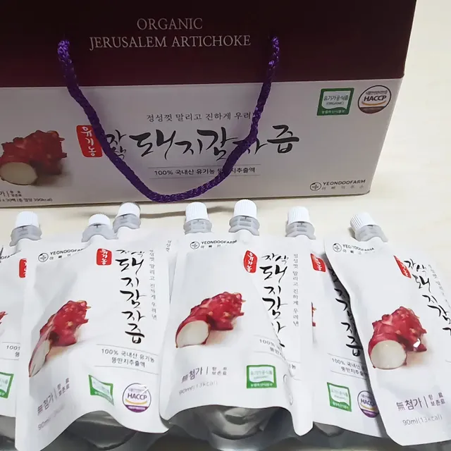 [연두팜] 유기농 자색 돼지 감자즙 90ml 30 개입 리뷰 사진