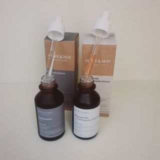 마리엔메이 히알루로닉스 세럼 ,나이아신아마이드 모과 세럼, 마린콜라겐 세럼, 청귤 흰목이버섯 추출물 세럼 — 5점을 준 리뷰어가 2021년 10월 올린 사용 사진