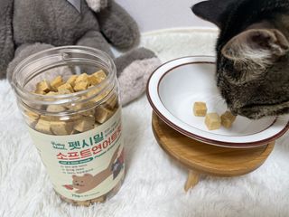 [펫시밀] 원물그대로 영양듬뿍 진공동결건조 북어트릿75g,치킨트릿100g,연어트릿75g 강아지 고양이 간식 — 5점을 준 리뷰어가 2023년 5월 올린 사용 사진