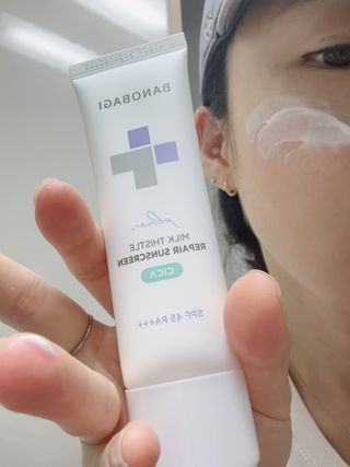 바노바기 코스메틱 바노바기 밀크씨슬 리페어 시카 폼 클렌저 플러스 120ml + 선스크린 플러스 50ml — 5점을 준 리뷰어가 2023년 8월 올린 사용 사진