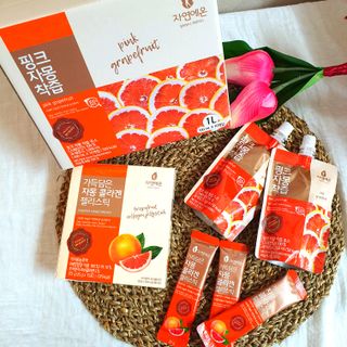 자연에온 핑크 자몽 착즙 100mL 10개입 1BOX +가 득담은 자몽 콜라겐 젤리스틱 1BOX — 5점을 준 리뷰어가 2021년 6월 올린 사용 사진