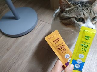페페로니 맛있는 스틱 - 무항생제 닭고기 15개 + 원양선 참치 15개 — 5점을 준 리뷰어가 2021년 8월 올린 사용 사진
