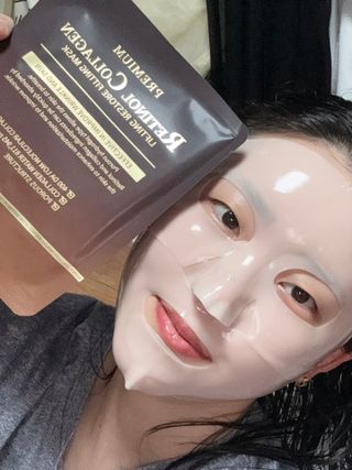 [올리브영] 웰더마 프리미엄 레티놀 콜라겐 리프팅 리스토어 피팅마스크 4매 — 5점을 준 리뷰어가 2025년 7월 올린 사용 사진