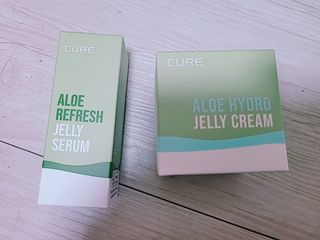 김정문알로에 큐어 큐어 알로에 리프레쉬 젤리 세럼, 큐어 알로에 하이드로 젤리 크림 — 4점을 준 리뷰어가 2021년 4월 올린 사용 사진