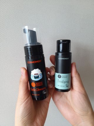 코스모먼트 부스티모 부스팅샴푸60ml + 비듬세정 진정샴푸50ml — 5점을 준 리뷰어가 2022년 1월 올린 사용 사진