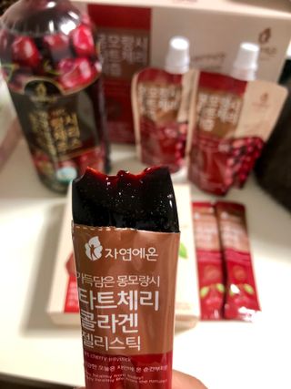 자연에온 몽모랑시 타트체리 3종 세트 구성 - 저분자콜라겐젤리, NFC 착즙주스 — 5점을 준 리뷰어가 2021년 7월 올린 사용 사진