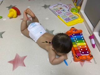 오브맘 밤 프리미엄 아기 기저귀 팬티형 밴드형 — 5점을 준 리뷰어가 2021년 1월 올린 사용 사진