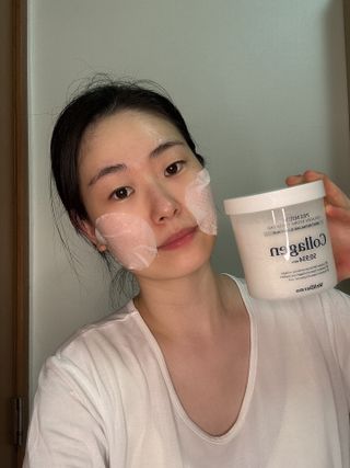 웰더마 프리미엄 콜라겐 하이드로 토너 패드 60매/1개 — 4.5점을 준 리뷰어가 2025년 7월 올린 사용 사진