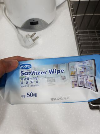 햅스 세균없는 주방 대형 2팩, HAPS sanitizer wipe — 5점을 준 리뷰어가 2022년 1월 올린 사용 사진