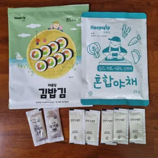 해풀잎 누구나 김밥*1ea [(혼합야채 35g *1ea,  김밥김 (5g, 5ea),  양념간장 (6g, 5ea), 참기름(5g, 2ea)] — 5점을 준 리뷰어가 2022년 7월 올린 사용 사진