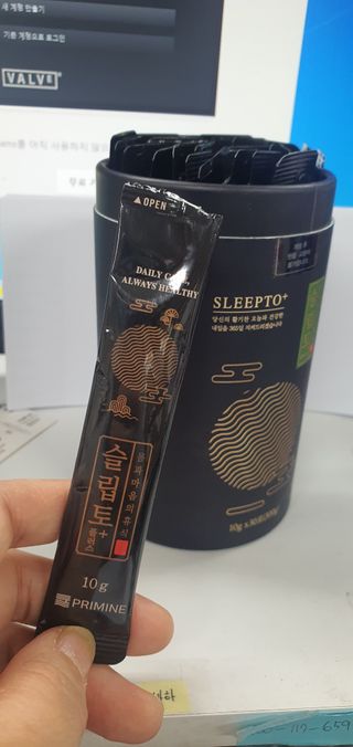 프리마인 자체 기업부설 연구소에서 찾아낸 건강한 수면의 비밀.  슬립토 플러스 30포 — 4점을 준 리뷰어가 2022년 4월 올린 사용 사진