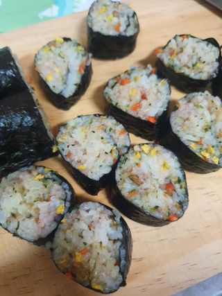 해풀잎 누구나 김밥*1ea [(혼합야채 35g *1ea,  김밥김 (5g, 5ea),  양념간장 (6g, 5ea), 참기름(5g, 2ea)] — 4점을 준 리뷰어가 2022년 7월 올린 사용 사진