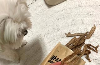 [보헤리] 국내산 강아지 육포간식 바삭 64 2종 — 5점을 준 리뷰어가 2022년 4월 올린 사용 사진