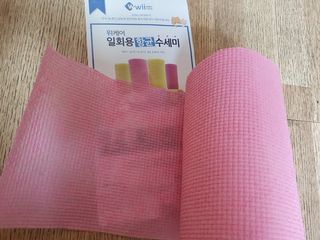 위케어 일회용 향균 수세미 50매 2롤 세트 총 100매 Pink — 4.5점을 준 리뷰어가 2021년 2월 올린 사용 사진