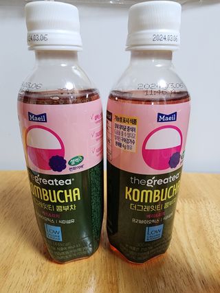 더그레잇티 콤부차 [매일유업] 더그레잇티 44kcal 콤부차 300ml *12개입 (오리지널 6개+베리리치 6개) — 3.5점을 준 리뷰어가 2023년 7월 올린 사용 사진