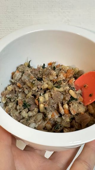 씽크라이크펫 강아지 화식 (50g 소/닭/오리/양 1팩씩 4팩) — 5점을 준 리뷰어가 2023년 1월 올린 사용 사진