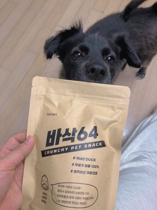 [보헤리] 국내산 강아지 육포간식 바삭 64 2종 — 5점을 준 리뷰어가 2022년 4월 올린 사용 사진
