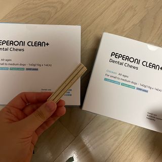 페페로니 2종 세트 클린플러스 덴탈껌 치킨+덕 — 4점을 준 리뷰어가 2021년 8월 올린 사용 사진