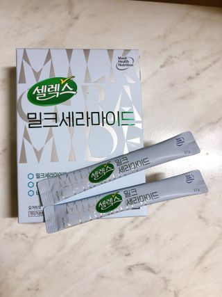 셀렉스스포츠 셀렉스 밀크세라마이드 저분자피쉬콜라겐 28포 X 1박스 — 5점을 준 리뷰어가 2021년 7월 올린 사용 사진