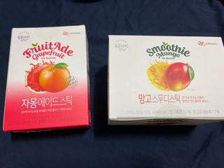 [복음자리] 바리스타 패키지 2종 랜덤발송 (딸기스무디 스틱+샤인머스캣에이드 or 망고스무디+자몽에이드) — 3.5점을 준 리뷰어가 2022년 6월 올린 사용 사진
