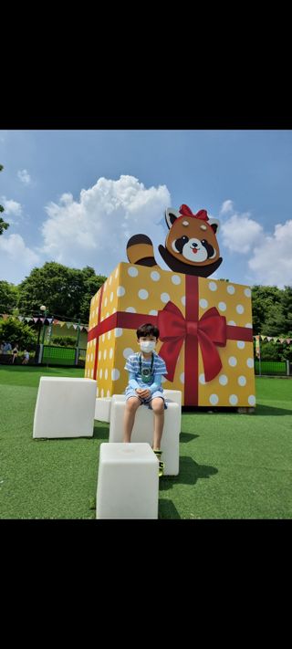 JHWORLD 스누피 마스크 정품 스누피 KF-AD 국내 비말차단 아동용 성인용 일회용 덴탈마스크 50매 — 5점을 준 리뷰어가 2021년 6월 올린 사용 사진