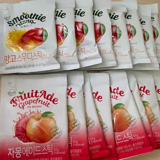 [복음자리] 바리스타 패키지 2종 랜덤발송 (딸기스무디 스틱+샤인머스캣에이드 or 망고스무디+자몽에이드) — 5점을 준 리뷰어가 2022년 7월 올린 사용 사진