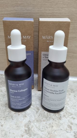 마리엔메이 히알루로닉스 세럼 ,나이아신아마이드 모과 세럼, 마린콜라겐 세럼, 청귤 흰목이버섯 추출물 세럼 — 5점을 준 리뷰어가 2021년 10월 올린 사용 사진