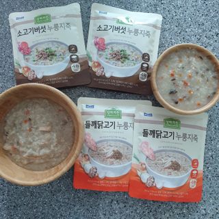 상하키친 소고기버섯 누룽지죽 / 들깨닭고기 누룽지죽 — 4점을 준 리뷰어가 2021년 10월 올린 사용 사진