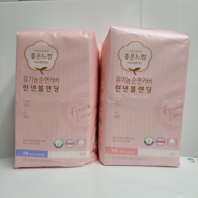 [유한킴벌리] 좋은느낌 유기농 순면 린넨블렌딩 생리대,롱라이너 중형 36매 1개 + 대형 32매 1개 리뷰 사진