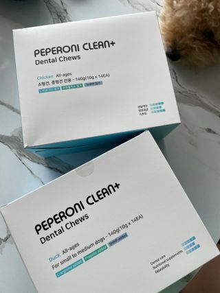페페로니 2종 세트 클린플러스 덴탈껌 치킨+덕 — 3점을 준 리뷰어가 2021년 8월 올린 사용 사진