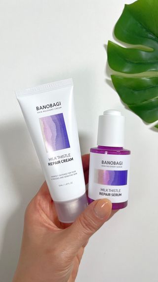 바노바기 코스메틱 바노바기 밀크 씨슬 리페어 세럼 30ml & 크림 50ml — 5점을 준 리뷰어가 2024년 5월 올린 사용 사진